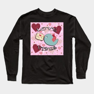 Valentines & Love Gifts: Birdies, Heart Design Pink Gold & Red Hearts Love Cute Vintage Valentine Card Graphic Design Gifts Long Sleeve T-Shirt